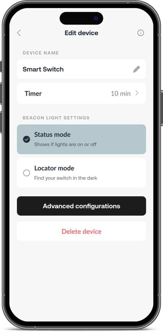 Deako app — Device settings